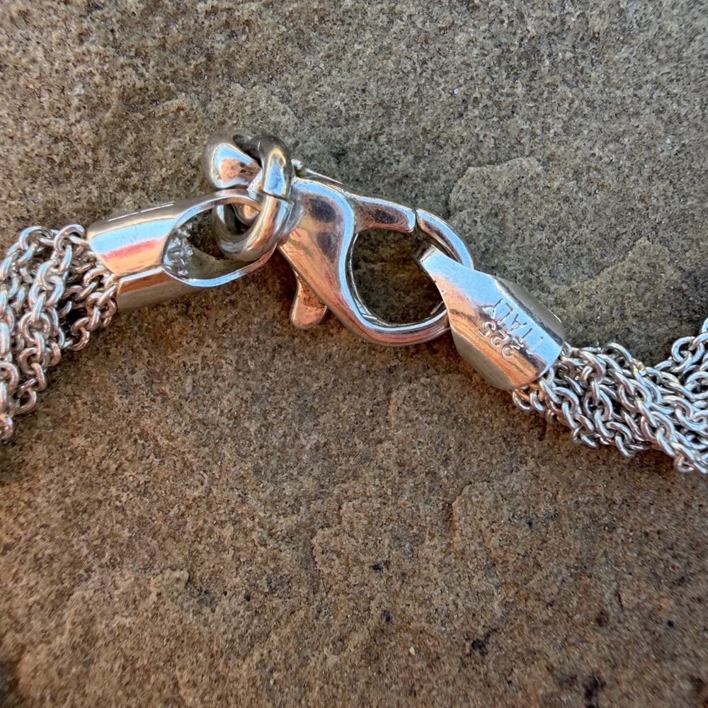 Multi-Chain 925 Sterling SilverBracelet with Circle Pendant - Picture 4 of 6